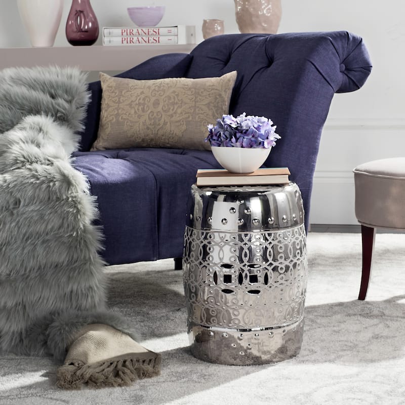 SAFAVIEH Lovina Plated Silver Glazed Ceramic Decorative Garden Stool - Silver