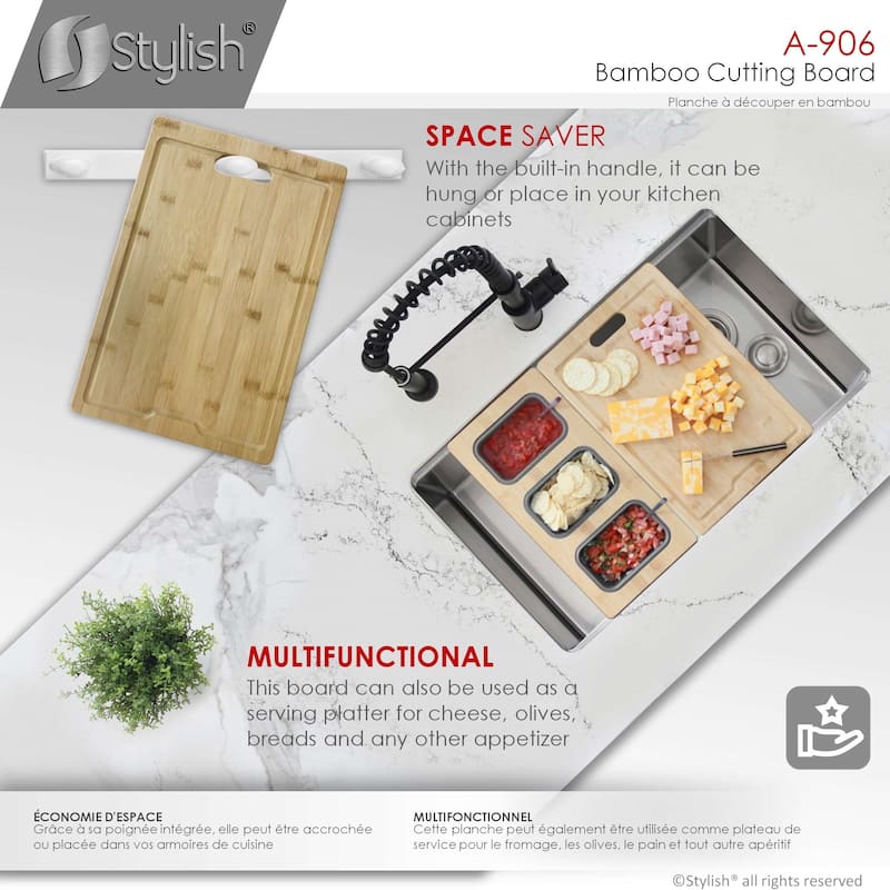 STYLISH 17 inch Large and Thick Bamboo Cutting Board with Juice Groove - 16.75" x 11"