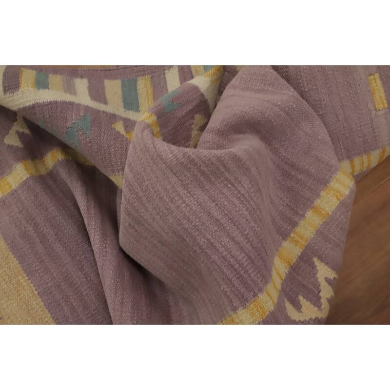 Hand Woven Oriental 100% Wool Carpet Southwestern Tribal Purples Kilim Runner Rug - 11' 9'' X 2' 6''