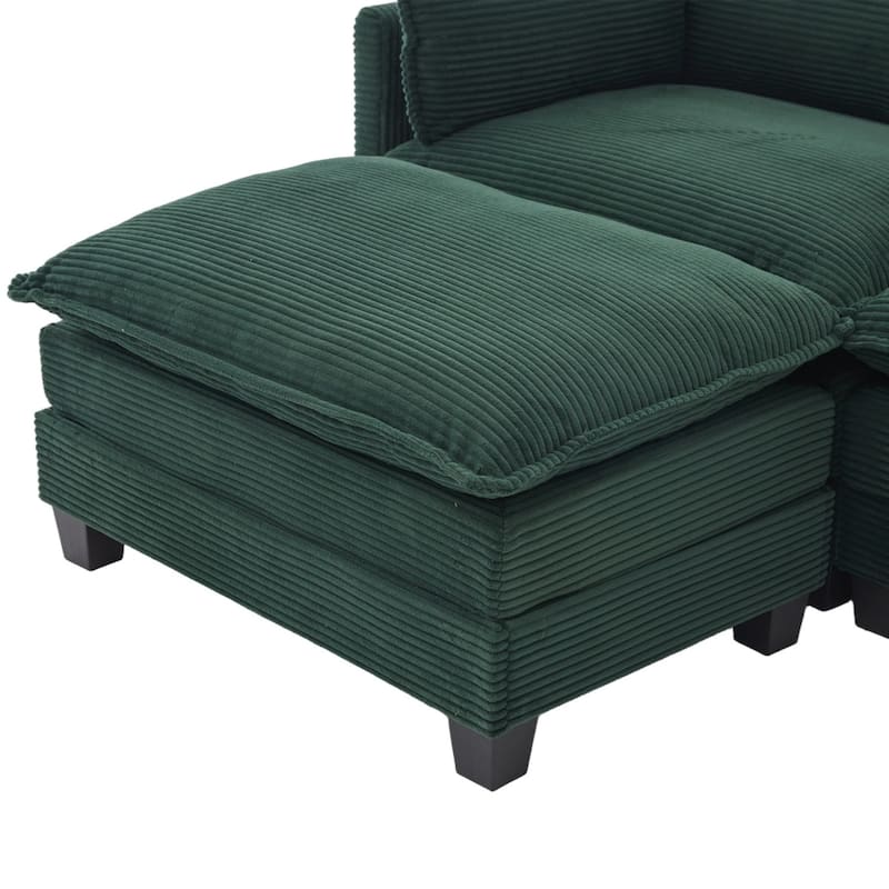 102.95" L-Shaped Corduroy Sectional Sofa with Movable Ottoman