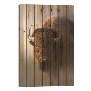 Bison In The Mist Print On Wood by Patsy Weingart - Multi-Color