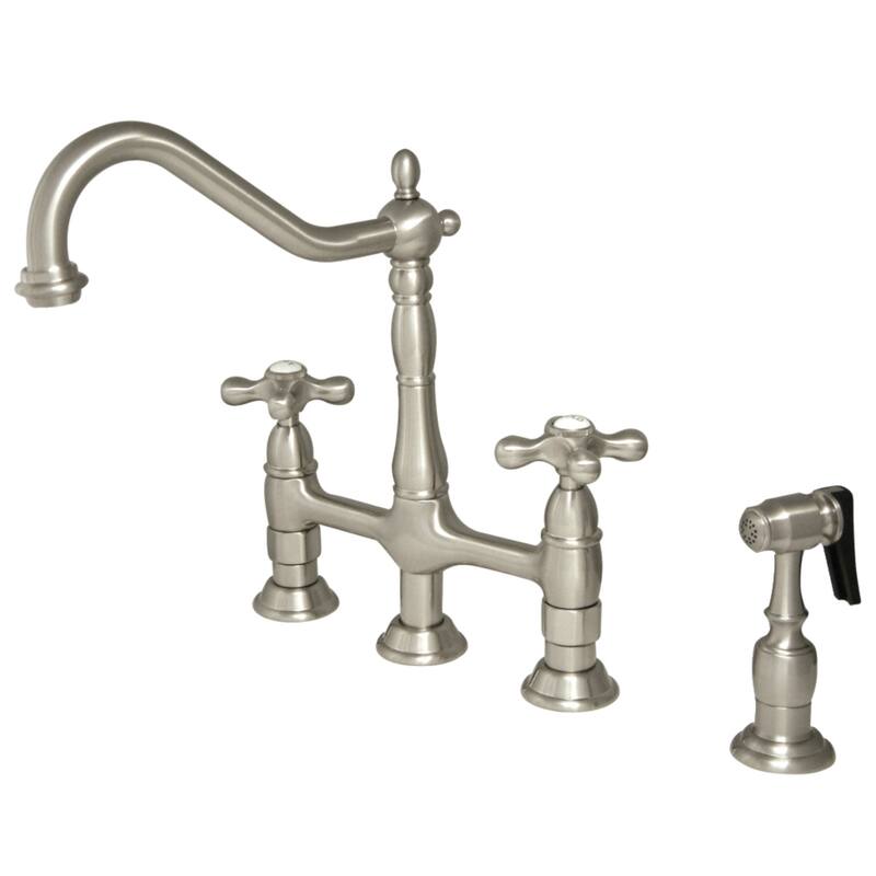 Heritage Bridge Kitchen Faucet with Brass Sprayer - Brushed Nickel