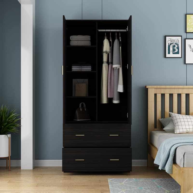 Kerrogee Bedroom Armoires Wardrobe with Mirror Drawers and Doors