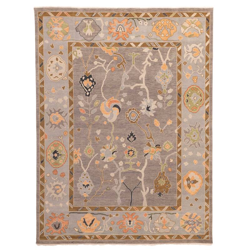 ECARPETGALLERY Hand-knotted Modern Oushak Dark Grey Wool Rug - 8'11 x 11'10