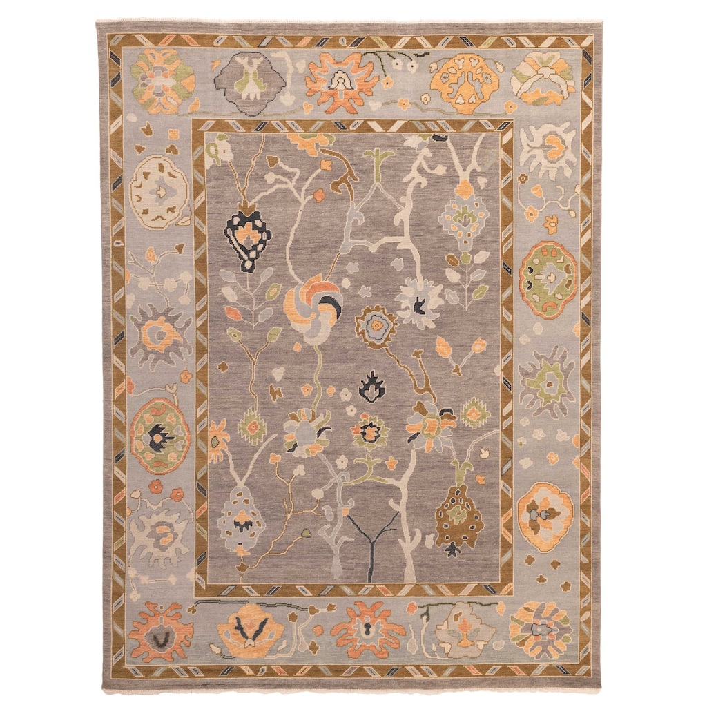 ECARPETGALLERY Hand-knotted Modern Oushak Dark Grey Wool Rug - 8'11 x 11'10