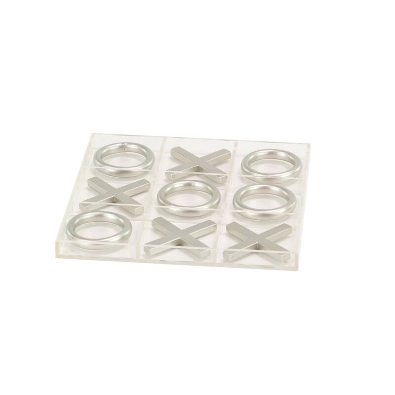 Acrylic Plastic Tic Tac Toe Home Decor Game Set with Gold or Silver Pieces - Clear - Roche River Decor