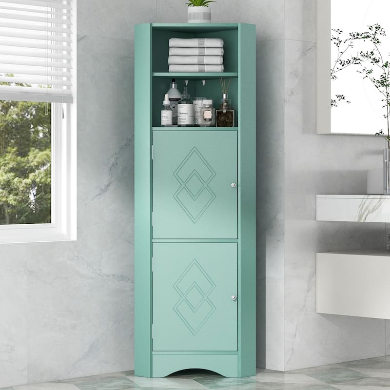 DFStudio - Tall Bathroom Corner Storage Cabinet with Adjustable Shelves, MDF