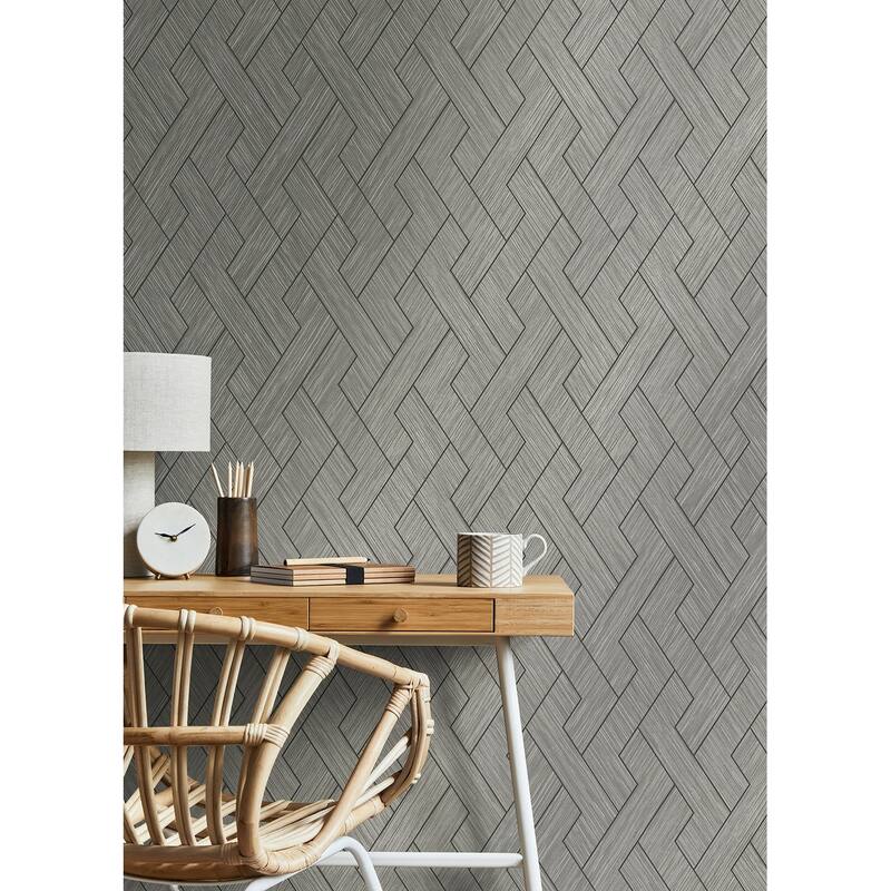 Advantage Ember Grey Geometric Basketweave Wallpaper