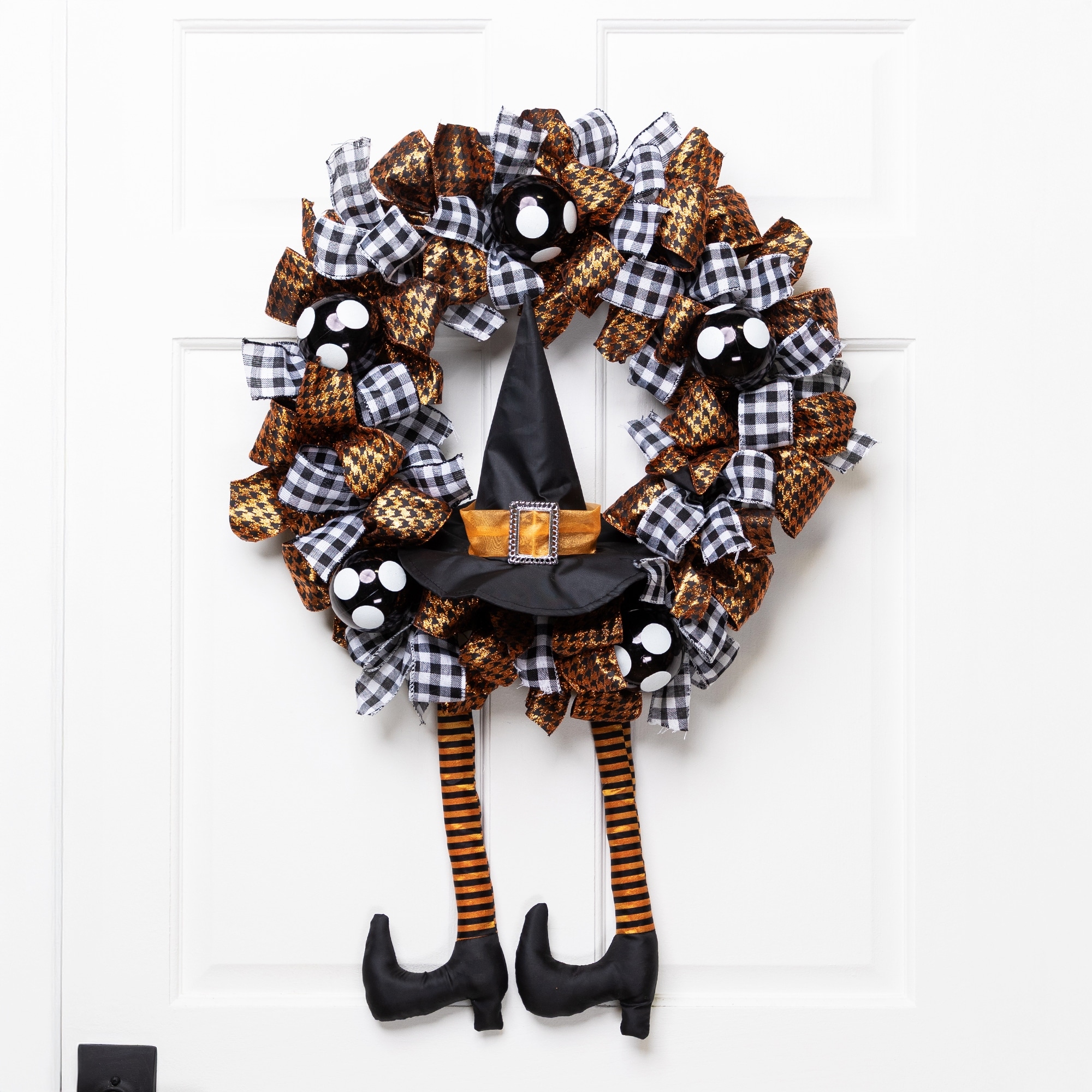 Witch With Bows Ornaments Halloween Wreath 24" Orange Black Unlit