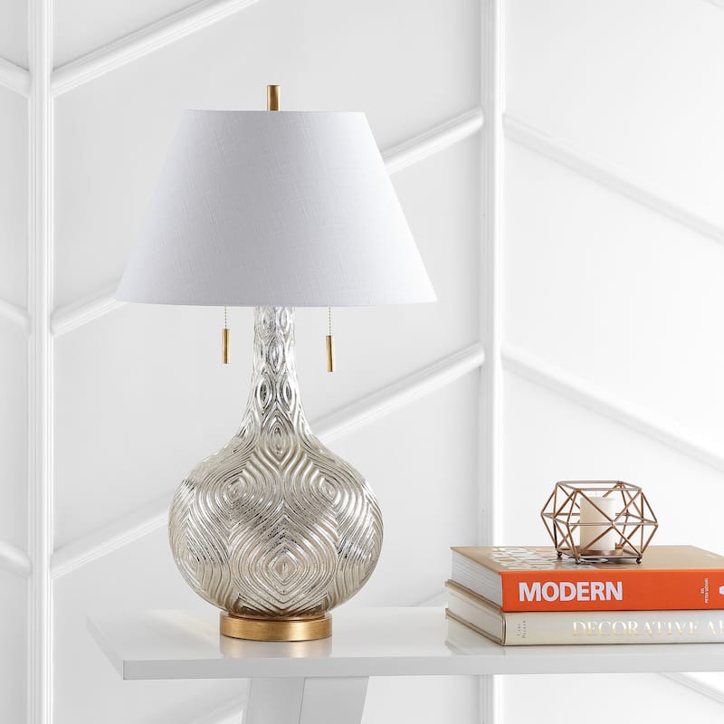 Copenhagen 30.75" Gourd Glass LED Table Lamp, Mercury Silver/Gold by JONATHAN Y