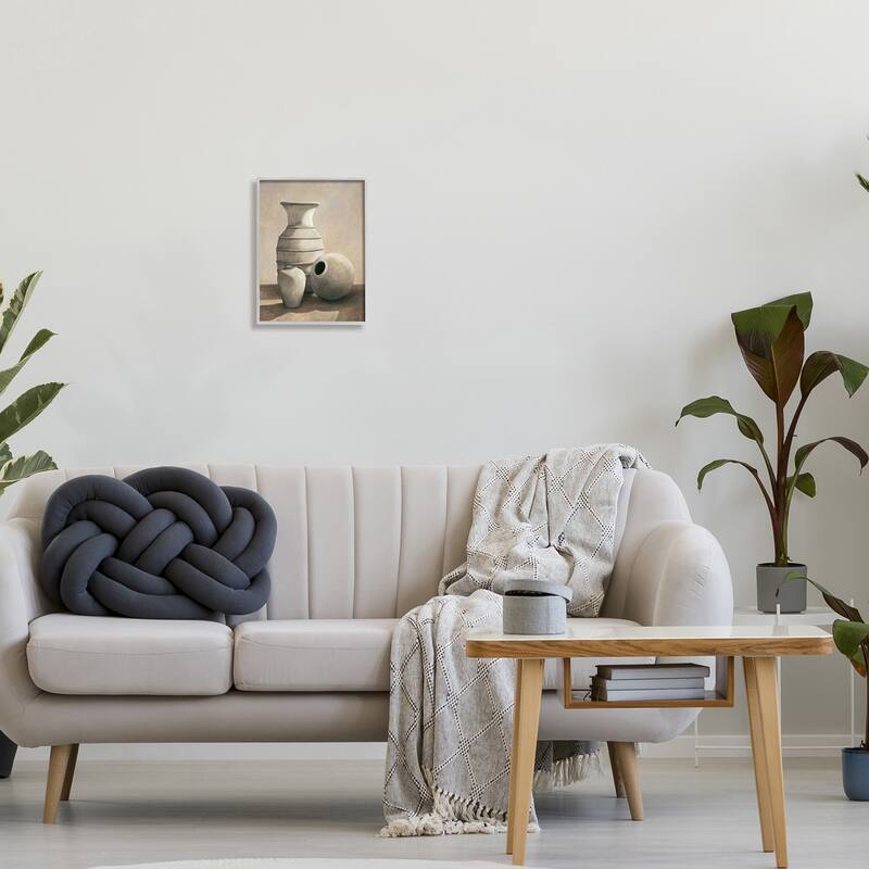 Stupell Sepia Ceramic Urn Vases Still Life Detailed Drawing Framed Wall Art,Design by Andre Mazo - Brown