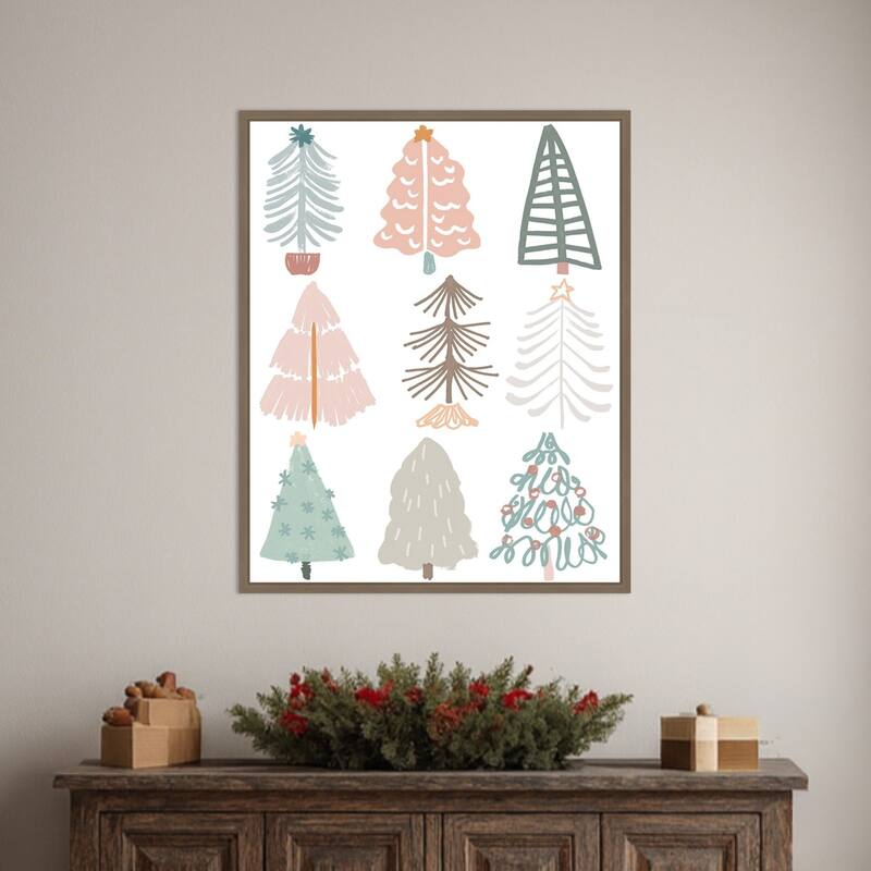 Christmas Tree Sketchbook II by June Erica Vess (23 x 28 in.), Framed Canvas Wall Art Print - Sylvie Dark Gold