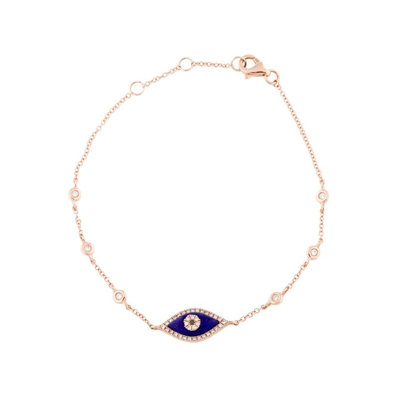 Joelle Collection Evil Eye Bracelet Lapis & Diamond 14K Rose Gold - Stackable Bracelet