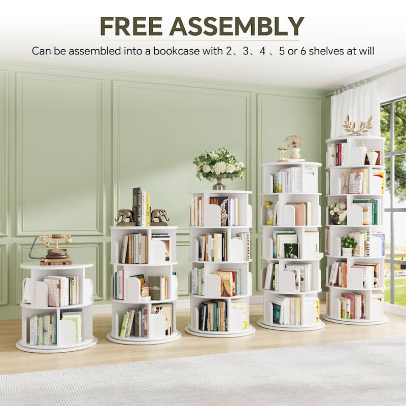 4/5/6 Tiers Round Rotating Bookcase, Revolving Floor Standing Bookshelf Corner Organizer Display