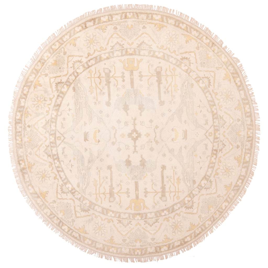 ECARPETGALLERY Hand-knotted Royal Oushak Ivory Wool Rug - 9'0 x 8'10