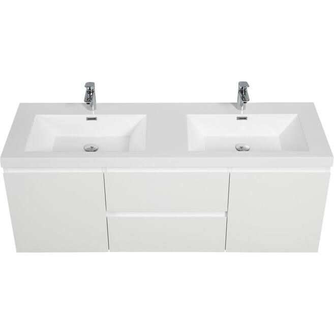 ABRUZZO 60" Floating Bathroom Double Vanity with Integrated Resin Top 2 Basins 2 Cabinets 2 Soft Close Drawers Full Assembly