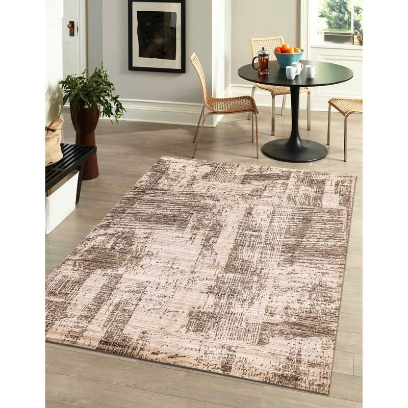ECARPETGALLERY Hand Loomed Elysian Beige, Taupe Wool Rug - 8'0 x 9'11