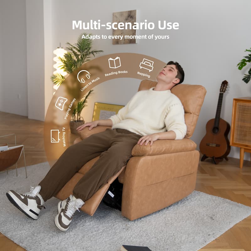 360° Swivel Recliner Chair Power Rocker Recliner Chair, PU Leather Overstuffed Reclining Chair wUSB & Type-C Ports