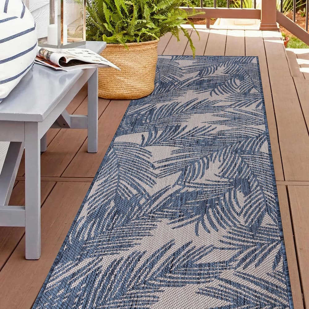 World Rug Gallery Contemporary Distressed Leaves Textured Flat Weave Indoor/Outdoor Area Rug