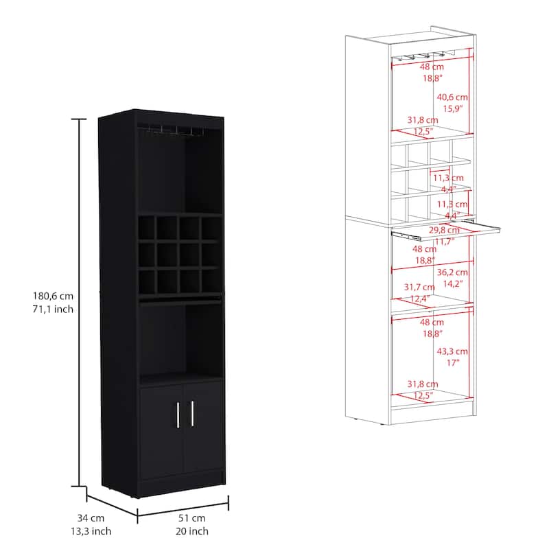 71"Tall Bar Cabinet 5-Tier Modern Bar Cabinet with Glass Holder Stemware Rack,Wine Cabinet,12 Bottle Cubbies,5 Shelves