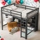 preview thumbnail 1 of 7, Modern Twin Size Loft Bed With 8 Open Storage Shelves and Built-in Ladder for Bedroom Grey