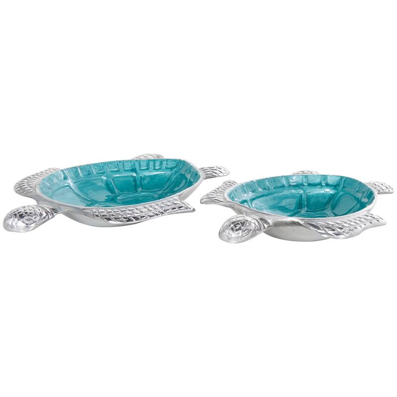 Aluminum Metal Enameled Turtle Decorative Bowl with Silver Metal Exterior (Set of 2)