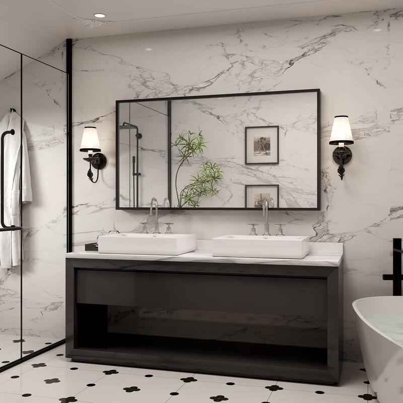 Tempered Glass and Metal Framed French Cleat Mounted Wall Bathroom / Vanity Mirror