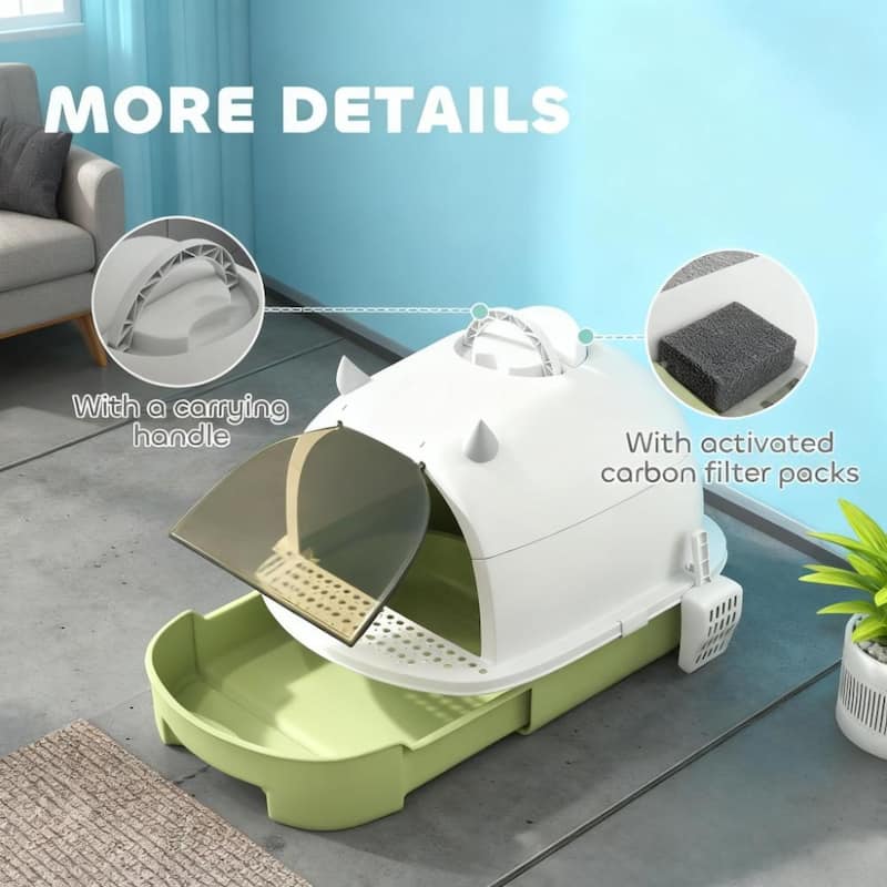 Green Cat Litter Box with Lid