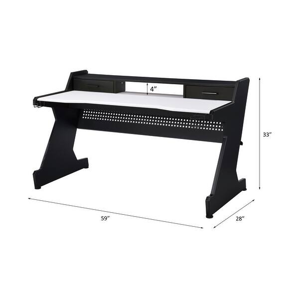 Black and White Gaming Desk with Drawers and Storage Compartment, Modern Computer Desk with Shelf