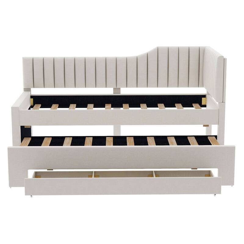 Twin Size Upholstered Daybed with Trundle and Three Drawers