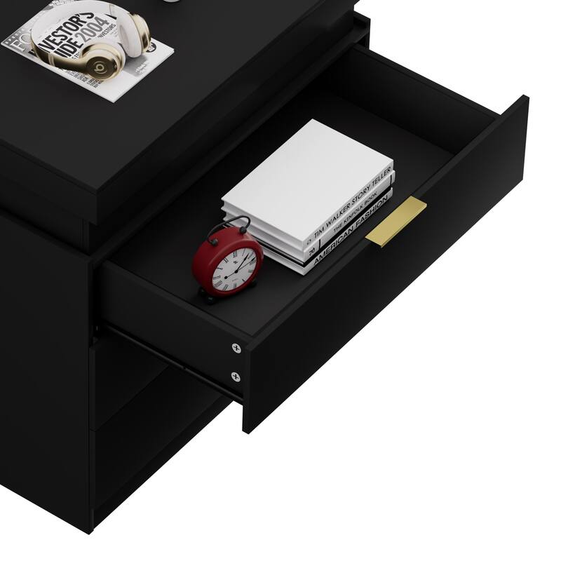 3-Drawer Nightstand with Charging Station & LED Lights
