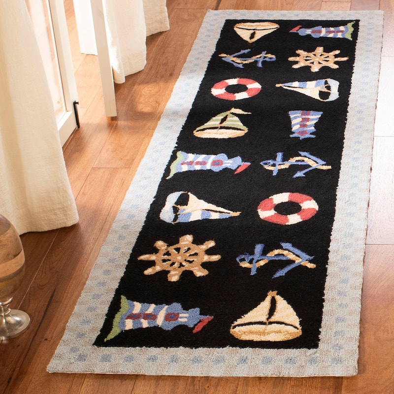 SAFAVIEH Handmade Chelsea Culina French Country Wool Rug - 2'6" x 10' Runner - Black