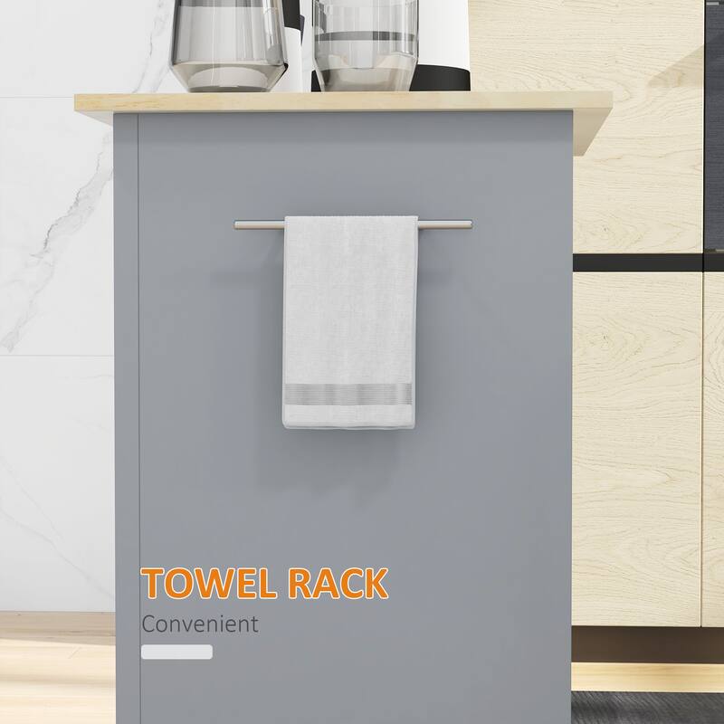 Rolling Kitchen Island cart, Portable Serving Trolley Table with Drawer, Adjustable Shelf and 2 Towel Racks, Grey - Grey