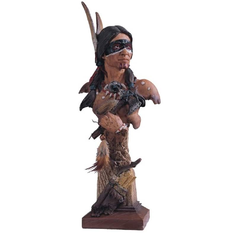 Q-Max 14"H Indian Warrior Bust with Axe Statue Native American Decoration Figurine