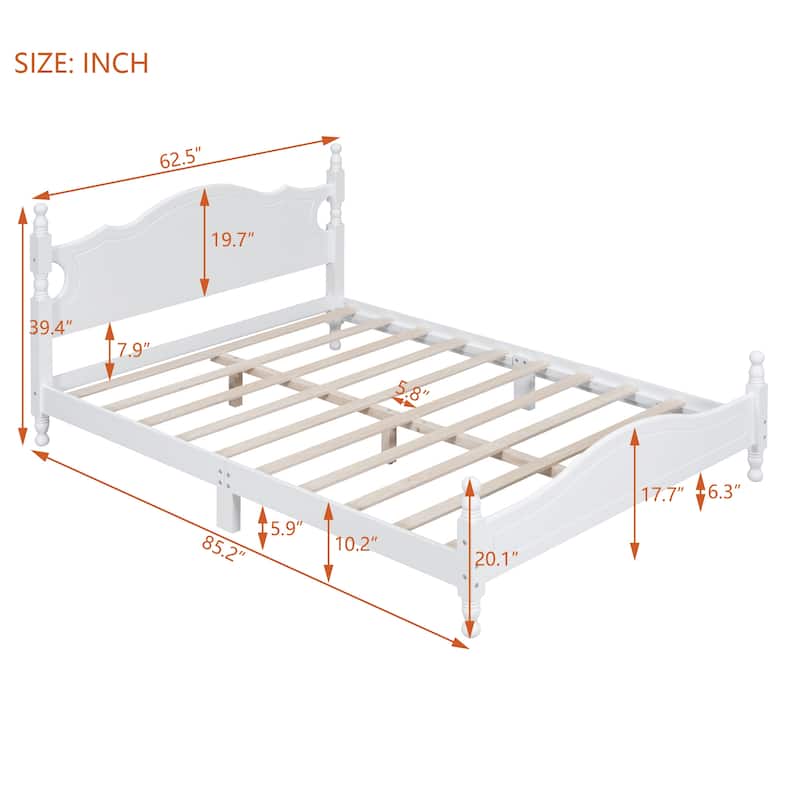 Queen Size Wood Platform Bed Frame, Retro Style Platform Bed with Wooden Slat Support