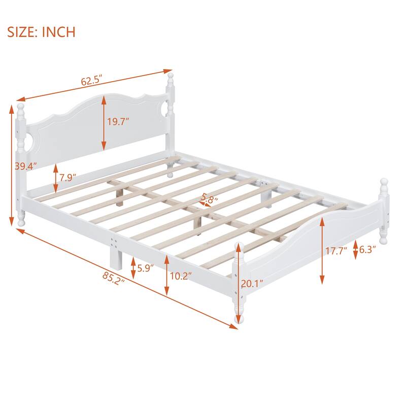 Retro Style Platform Bed Frame with Headboard and Wooden Slat Support