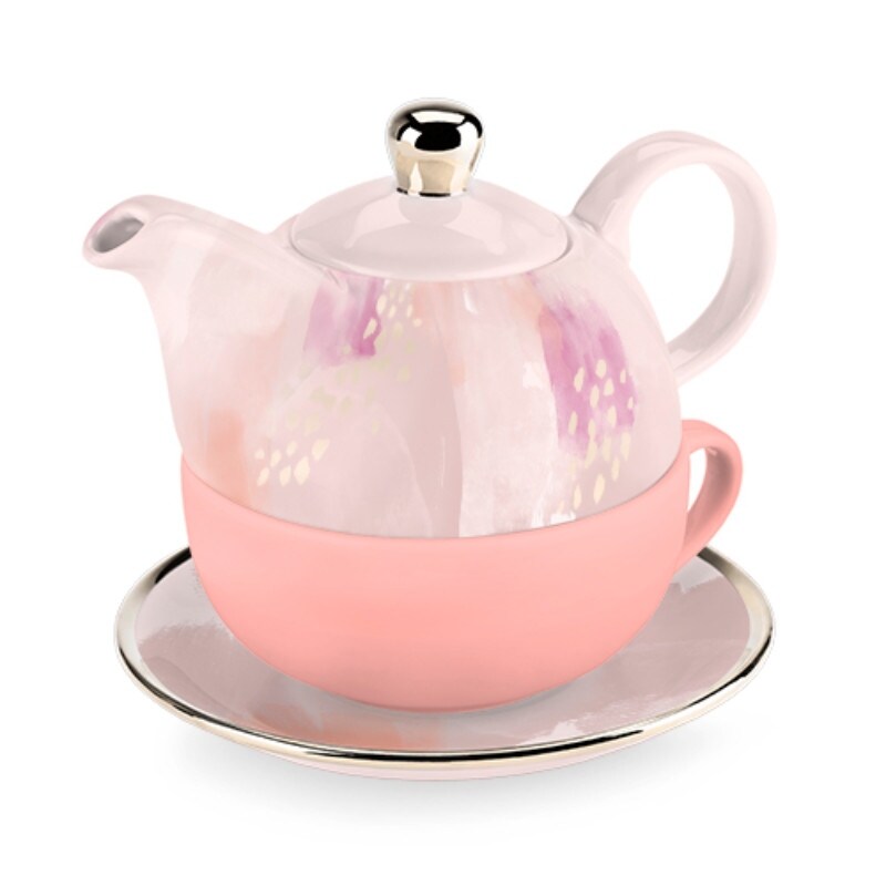 Shop Addison Pink Abstract Tea For One Set Overstock 22881656