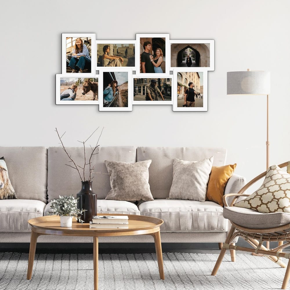 HELLO LAURA Retro 8-Opening 4"x6" Gray PVC Collage Photo Wall Frame Showcase