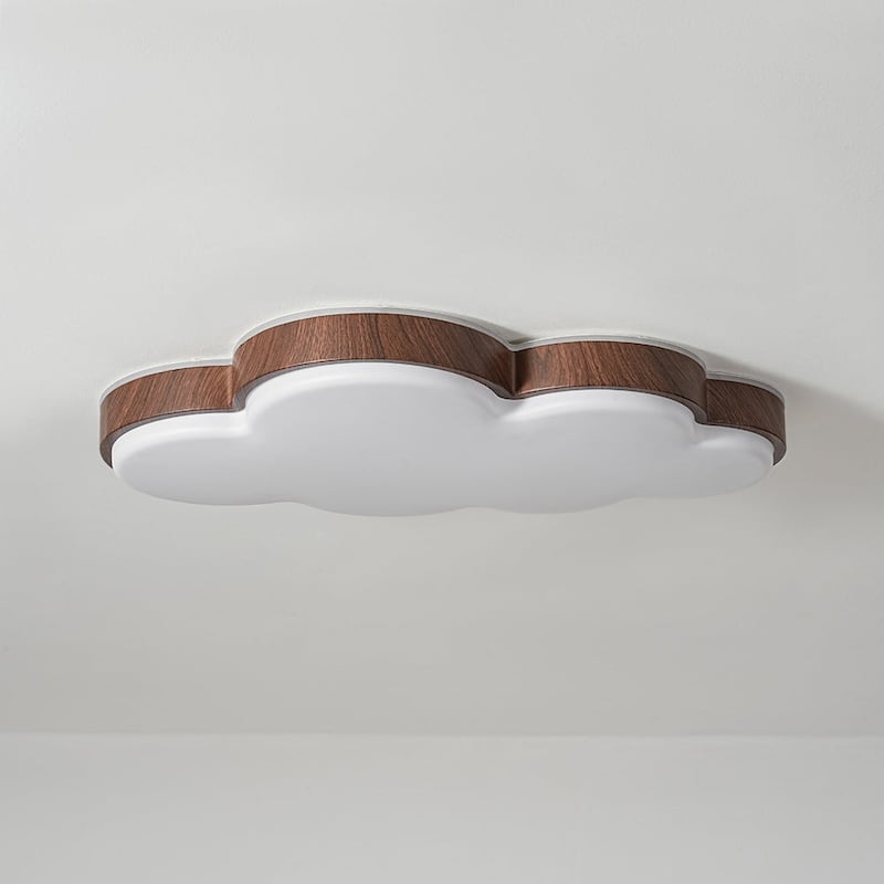 Walnut Wood Grain 5CCT Dimmable LED Cloud Kids Flush Mount - 21.9 Inches