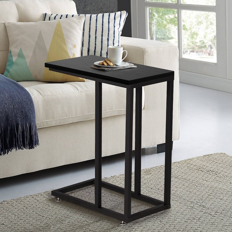 VECELO C-Shaped End Table Small Side Table Sofa Table with Metal Frame C-Shaped Couch Table for Sofa Laptop Coffee Snack