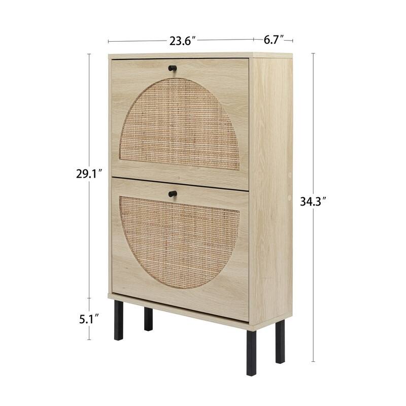 Natural Rattan 2-door Shoe Cabinet Shoe Organizer