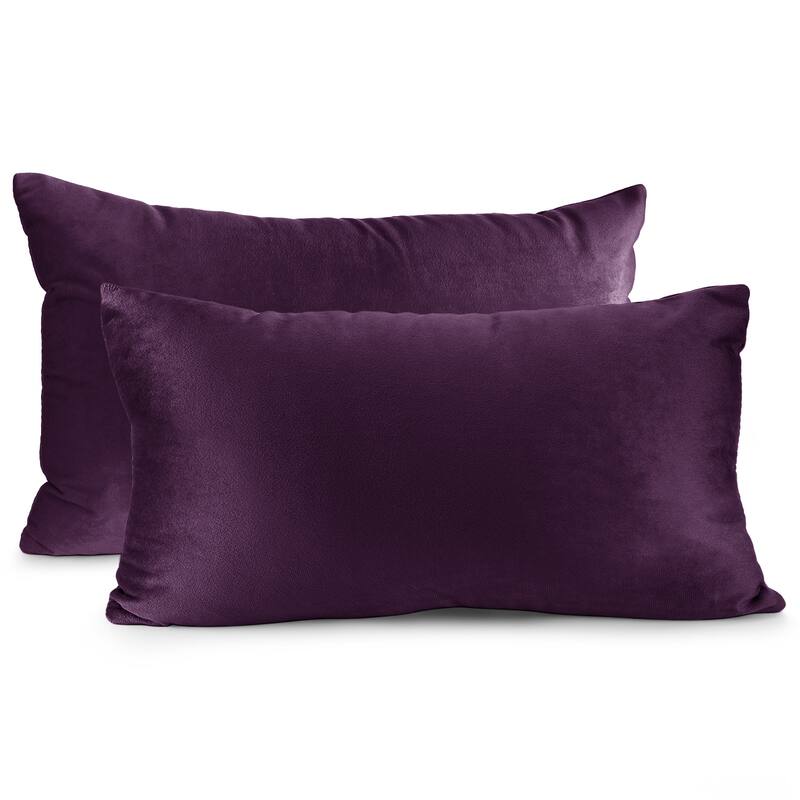 Porch & Den Cosner Microfiber Velvet Throw Pillow Covers (Set of 2) - 12" x 20" - Eggplant Purple