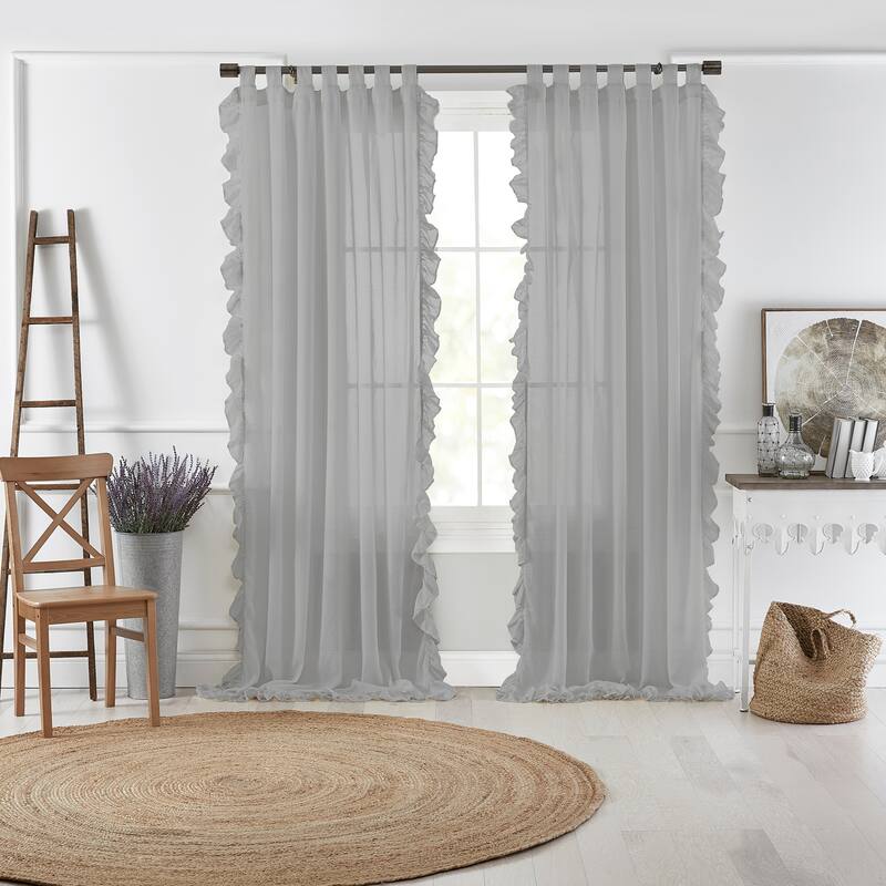 Bella Tab-Top Ruffle Sheer Window Curtain - 52"x84" - Charcoal