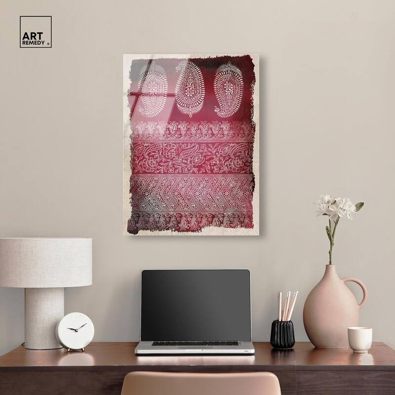 Burgundy Stamps Acrylic by Art Remedy, Ready to Hang