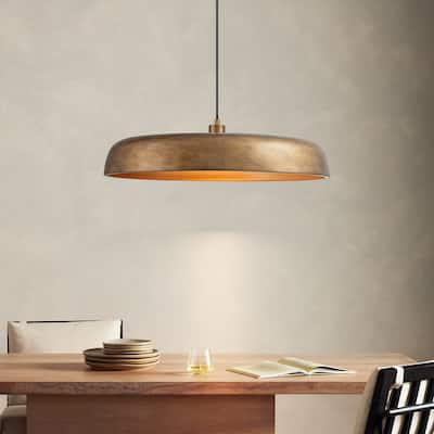 1-Light Modern Vintage Brown Dome Pendant Light for Kitchen Island - 23.6 in. W x 6.3 in. H