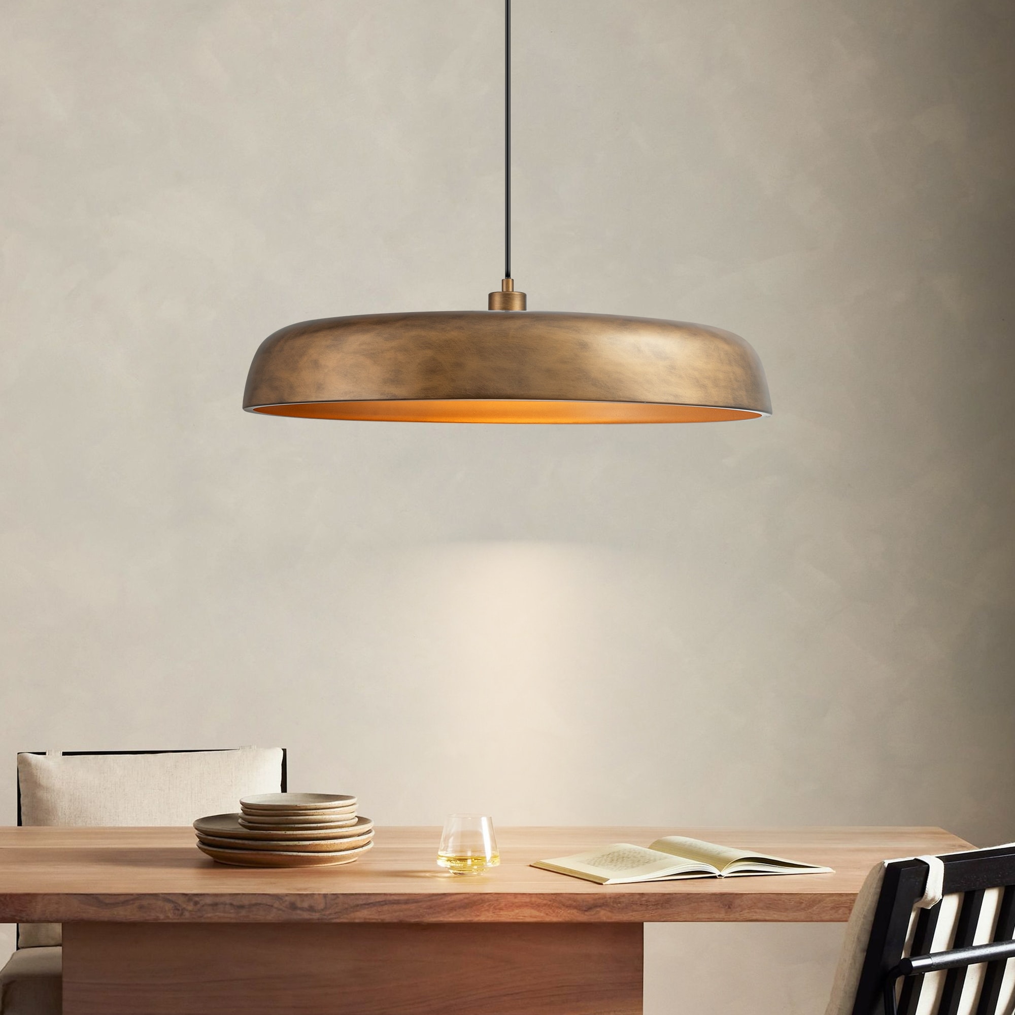 Rennnsan 1-Light Modern Vintage Brown Dome Pendant Light for Kitchen Island - 23.6 in. W x 6.3 in. H