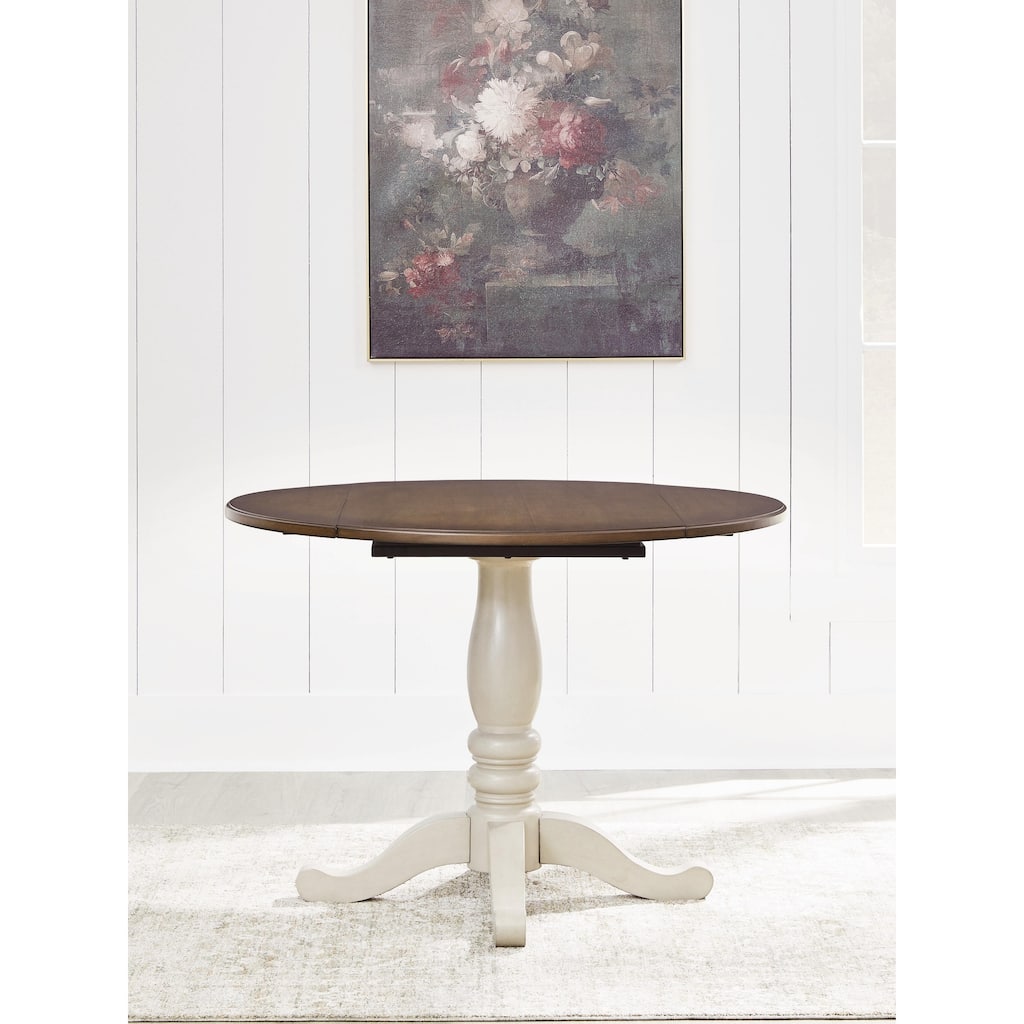 Signature Design by Ashley Waverun Antique White/Brown Dining Drop Leaf Table - 42"W x 42"D x 30"H