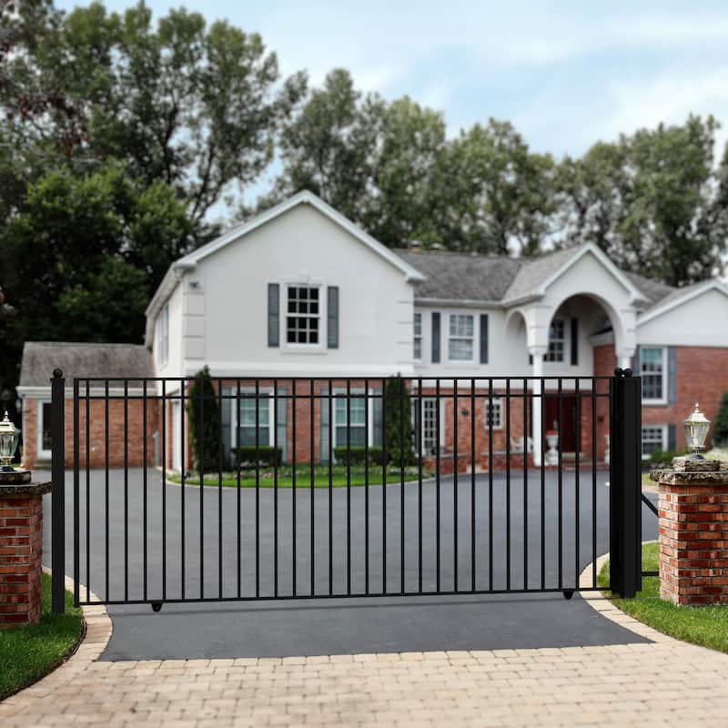 ALEKO Yard Madrid Style Steel Single Sliding 12 feet Driveway Gate Black