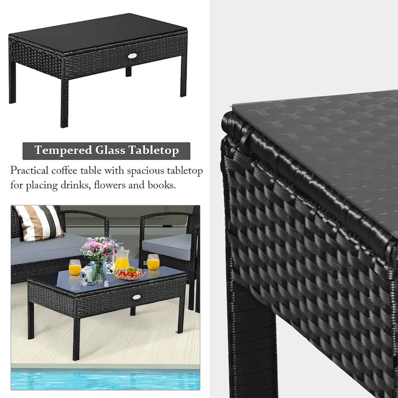 Costway 4PCS Patio Rattan Wicker Furniture Set Loveseat Sofa Cushioned - See Details