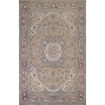 Tabriz Vintage Persian Area Rug Hand-Knotted Floral Wool Carpet - 6'7" x 9'8"